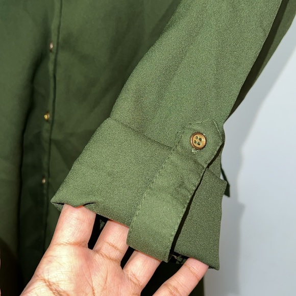 Olive Green Button Down Top - Picture 8 of 10